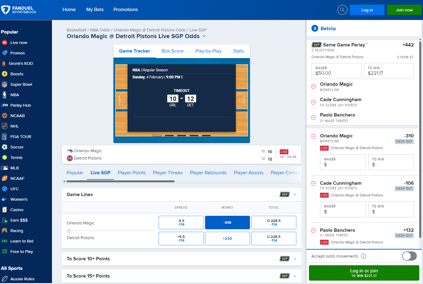 Fanduel live betting